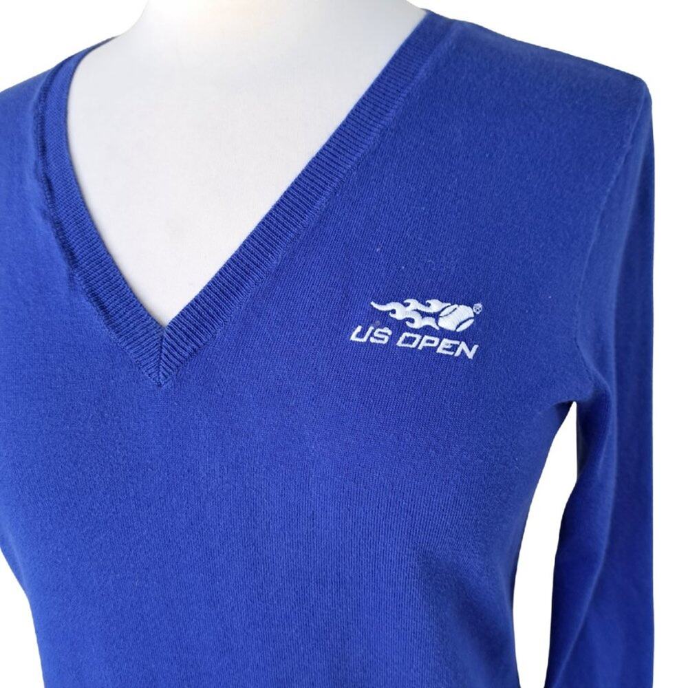 Ralph Lauren Tennis US Open Logo V-neck Sweater Royal Blue Small Retro Sport